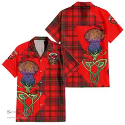 ScotsTee Shop Scottish MacDougall Modern Clan Tartan Crest with Thistle and Scotland Map Tartan Women Casual Shirt - Classic