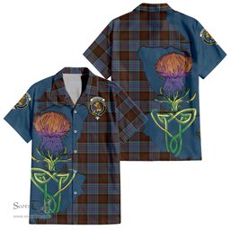 ScotsTee Shop Scottish MacGregor Hastie Clan Tartan Crest with Thistle and Scotland Map Tartan Women Casual Shirt - Classic
