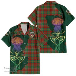 ScotsTee Shop Scottish MacDonald of Kingsburgh Clan Tartan Crest with Thistle and Scotland Map Tartan Women Casual Shirt - Classic