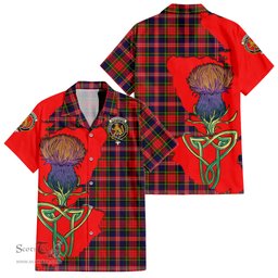 ScotsTee Shop Scottish MacPherson Modern Clan Tartan Crest with Thistle and Scotland Map Tartan Women Casual Shirt - Classic