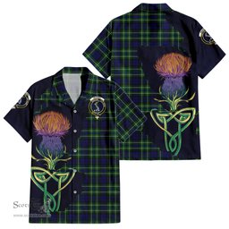 ScotsTee Shop Scottish MacNeil of Colonsay Modern Clan Tartan Crest with Thistle and Scotland Map Tartan Women Casual Shirt - Classic