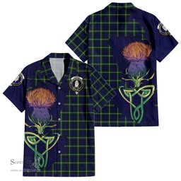 ScotsTee Shop Scottish Lamont Modern Clan Tartan Crest with Thistle and Scotland Map Tartan Women Casual Shirt - Classic