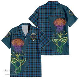ScotsTee Shop Scottish MacCorquodale Clan Tartan Crest with Thistle and Scotland Map Tartan Women Casual Shirt - Classic