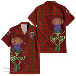 ScotsTee Shop Scottish MacDonald of Sleat Clan Tartan Crest with Thistle and Scotland Map Tartan Women Casual Shirt - Classic