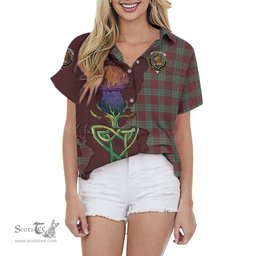 ScotsTee Shop Scottish MacGregor Hunting Ancient Clan Tartan Crest with Thistle and Scotland Map Tartan Women Casual Shirt - Classic
