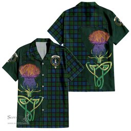 ScotsTee Shop Scottish MacKay Modern Clan Tartan Crest with Thistle and Scotland Map Tartan Women Casual Shirt - Classic