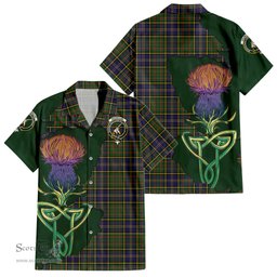 ScotsTee Shop Scottish MacMillan Hunting Modern Clan Tartan Crest with Thistle and Scotland Map Tartan Women Casual Shirt - Classic