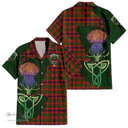 ScotsTee Shop Scottish Kinninmont Clan Tartan Crest with Thistle and Scotland Map Tartan Women Casual Shirt - Classic