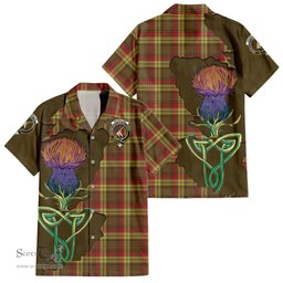 ScotsTee Shop Scottish MacMillan Old Weathered Clan Tartan Crest with Thistle and Scotland Map Tartan Women Casual Shirt - Classic