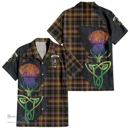 ScotsTee Shop Scottish MacKay of Strathnaver Clan Tartan Crest with Thistle and Scotland Map Tartan Women Casual Shirt - Classic