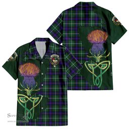 ScotsTee Shop Scottish MacDonald of the Isles Hunting Modern Clan Tartan Crest with Thistle and Scotland Map Tartan Women Casual Shirt - Classic