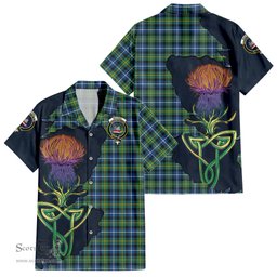 ScotsTee Shop Scottish MacNeil of Barra Ancient Clan Tartan Crest with Thistle and Scotland Map Tartan Women Casual Shirt - Classic