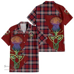 ScotsTee Shop Scottish MacDonald Dress Irish Clan Tartan Crest with Thistle and Scotland Map Tartan Women Casual Shirt - Classic