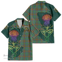 ScotsTee Shop Scottish MacKintosh Hunting Ancient Clan Tartan Crest with Thistle and Scotland Map Tartan Women Casual Shirt - Classic