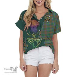 ScotsTee Shop Scottish MacKintosh Hunting Ancient Clan Tartan Crest with Thistle and Scotland Map Tartan Women Casual Shirt - Classic