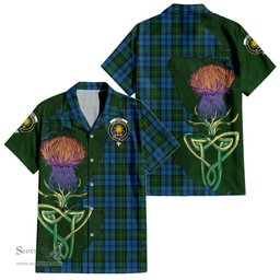 ScotsTee Shop Scottish Kerr Hunting Clan Tartan Crest with Thistle and Scotland Map Tartan Women Casual Shirt - Classic