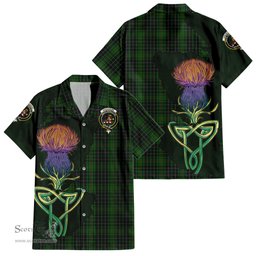 ScotsTee Shop Scottish MacAulay Hunting Clan Tartan Crest with Thistle and Scotland Map Tartan Women Casual Shirt - Classic