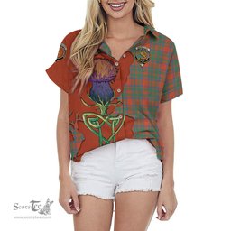 ScotsTee Shop Scottish MacKintosh Ancient Clan Tartan Crest with Thistle and Scotland Map Tartan Women Casual Shirt - Classic