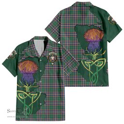 ScotsTee Shop Scottish MacFarlane Hunting Ancient Clan Tartan Crest with Thistle and Scotland Map Tartan Women Casual Shirt - Classic
