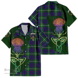 ScotsTee Shop Scottish MacIntyre Hunting Modern Clan Tartan Crest with Thistle and Scotland Map Tartan Women Casual Shirt - Classic