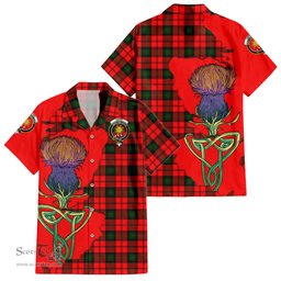 ScotsTee Shop Scottish Kerr Modern Clan Tartan Crest with Thistle and Scotland Map Tartan Women Casual Shirt - Classic