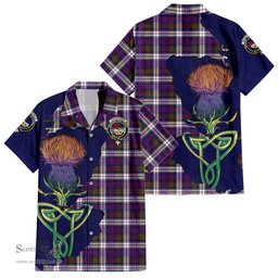 ScotsTee Shop Scottish MacDonald Dress Modern Clan Tartan Crest with Thistle and Scotland Map Tartan Women Casual Shirt - Classic