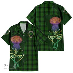 ScotsTee Shop Scottish MacArthur Highland Clan Tartan Crest with Thistle and Scotland Map Tartan Women Casual Shirt - Classic