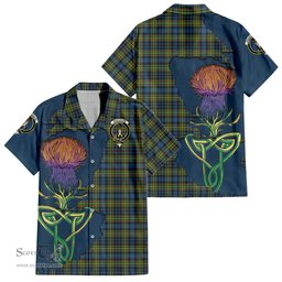 ScotsTee Shop Scottish MacLellan Ancient Clan Tartan Crest with Thistle and Scotland Map Tartan Women Casual Shirt - Classic
