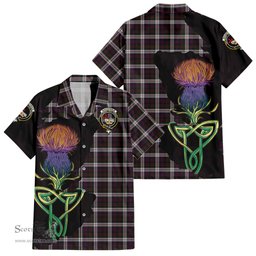 ScotsTee Shop Scottish MacDonald Dress Clan Tartan Crest with Thistle and Scotland Map Tartan Women Casual Shirt - Classic