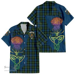 ScotsTee Shop Scottish MacKenzie Clan Tartan Crest with Thistle and Scotland Map Tartan Women Casual Shirt - Classic