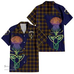 ScotsTee Shop Scottish MacLellan Modern Clan Tartan Crest with Thistle and Scotland Map Tartan Women Casual Shirt - Classic