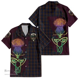 ScotsTee Shop Scottish MacLaine of Lochbuie Hunting Clan Tartan Crest with Thistle and Scotland Map Tartan Women Casual Shirt - Classic