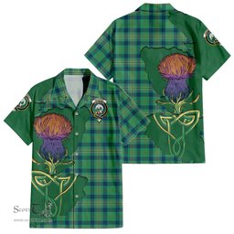 ScotsTee Shop Scottish Kennedy Ancient Clan Tartan Crest with Thistle and Scotland Map Tartan Women Casual Shirt - Classic