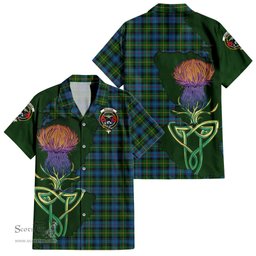 ScotsTee Shop Scottish MacLeod of Skye Clan Tartan Crest with Thistle and Scotland Map Tartan Women Casual Shirt - Classic