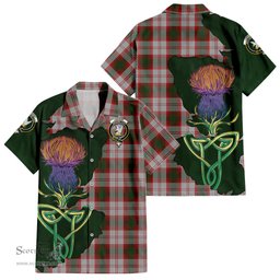 ScotsTee Shop Scottish Lindsay Dress Red Clan Tartan Crest with Thistle and Scotland Map Tartan Women Casual Shirt - Classic