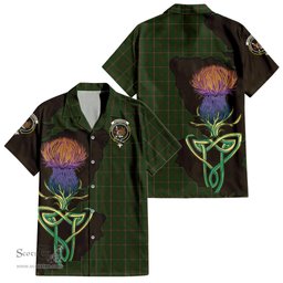 ScotsTee Shop Scottish MacKinnon Hunting Clan Tartan Crest with Thistle and Scotland Map Tartan Women Casual Shirt - Classic