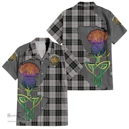 ScotsTee Shop Scottish MacPherson Dress Clan Tartan Crest with Thistle and Scotland Map Tartan Women Casual Shirt - Classic