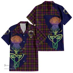 ScotsTee Shop Scottish MacDonell of Glengarry Modern Clan Tartan Crest with Thistle and Scotland Map Tartan Women Casual Shirt - Classic