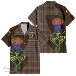 ScotsTee Shop Scottish MacIntyre Hunting Weathered Clan Tartan Crest with Thistle and Scotland Map Tartan Women Casual Shirt - Classic