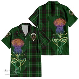 ScotsTee Shop Scottish MacAulay of Lewis Clan Tartan Crest with Thistle and Scotland Map Tartan Women Casual Shirt - Classic