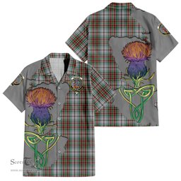 ScotsTee Shop Scottish MacBain Dress Clan Tartan Crest with Thistle and Scotland Map Tartan Women Casual Shirt - Classic