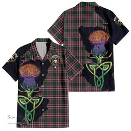 ScotsTee Shop Scottish MacFarlane Hunting Modern Clan Tartan Crest with Thistle and Scotland Map Tartan Women Casual Shirt - Classic