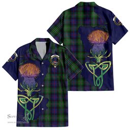 ScotsTee Shop Scottish Rose Hunting Clan Tartan Crest with Thistle and Scotland Map Tartan Women Casual Shirt - Classic