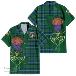 ScotsTee Shop Scottish Urquhart Ancient Clan Tartan Crest with Thistle and Scotland Map Tartan Women Casual Shirt - Classic