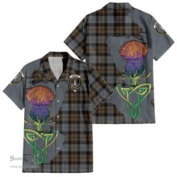 ScotsTee Shop Scottish MacKay Weathered Clan Tartan Crest with Thistle and Scotland Map Tartan Women Casual Shirt - Classic