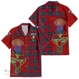 ScotsTee Shop Scottish Lindsay Modern Clan Tartan Crest with Thistle and Scotland Map Tartan Women Casual Shirt - Classic