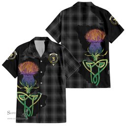 ScotsTee Shop Scottish Stewart Mourning Clan Tartan Crest with Thistle and Scotland Map Tartan Women Casual Shirt - Classic