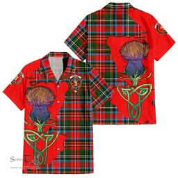 ScotsTee Shop Scottish Stewart Royal Clan Tartan Crest with Thistle and Scotland Map Tartan Women Casual Shirt - Classic