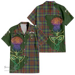 ScotsTee Shop Scottish Shaw Green Modern Clan Tartan Crest with Thistle and Scotland Map Tartan Women Casual Shirt - Classic