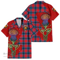 ScotsTee Shop Scottish MacTavish Modern Clan Tartan Crest with Thistle and Scotland Map Tartan Women Casual Shirt - Classic